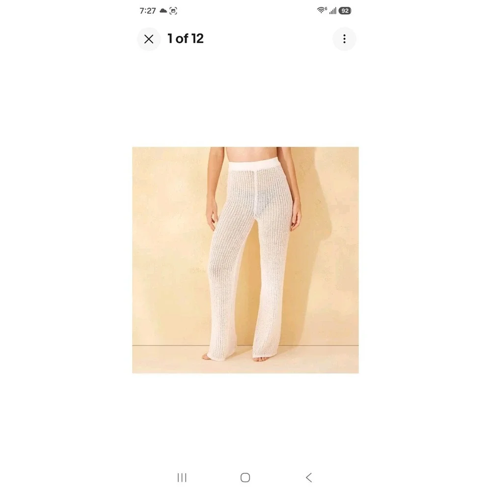 Shade & Shore Women Beach Knit Crochet Cover Up Pants LG Cream Off White (283)
